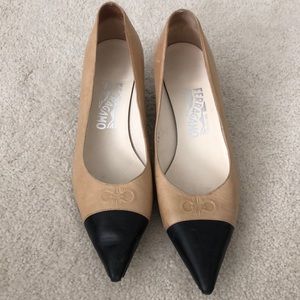 Ferragamo cap toe kitten heels